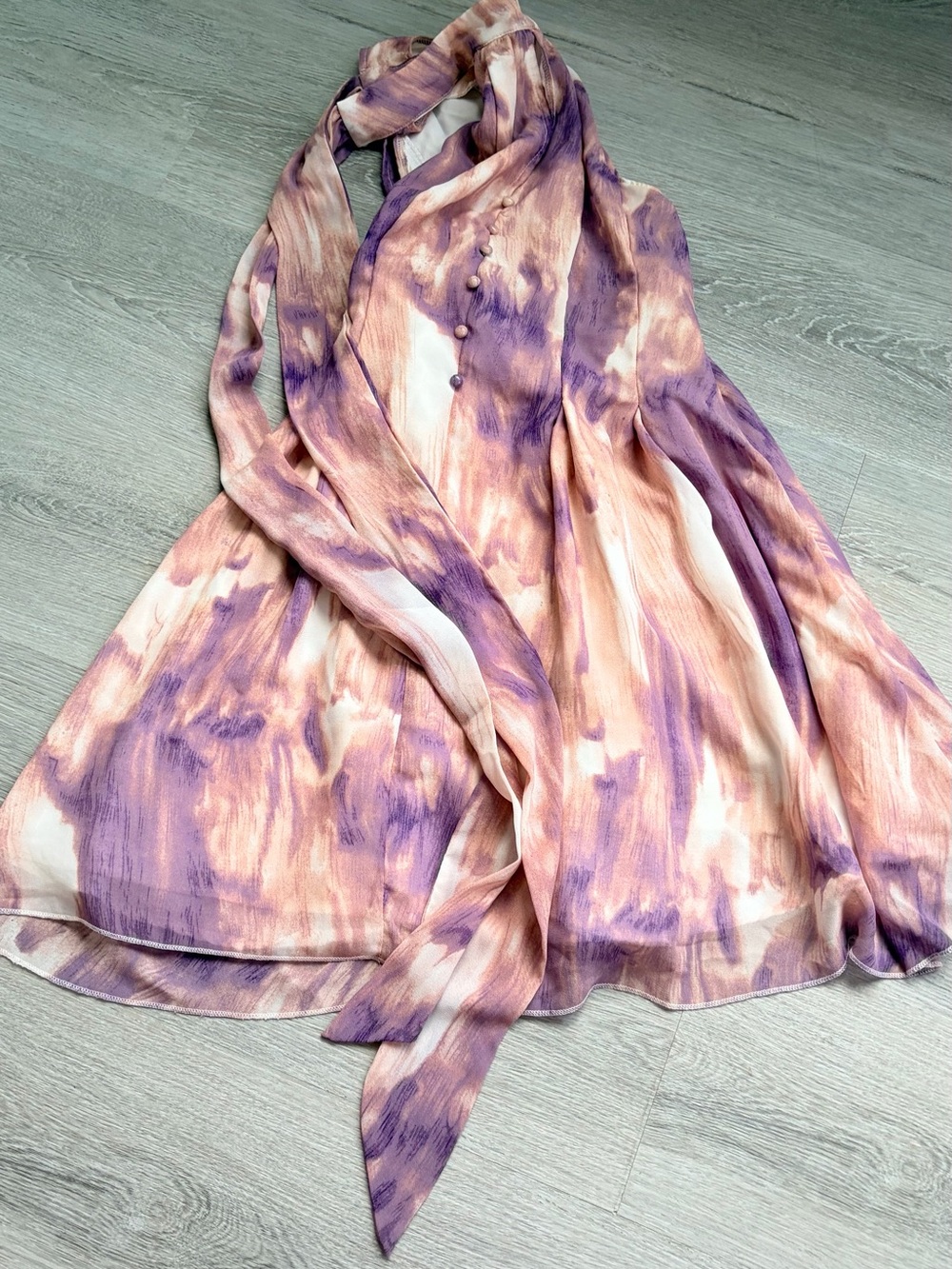 Women's Tie-Neck Blouse in Light Pink and Lavender
